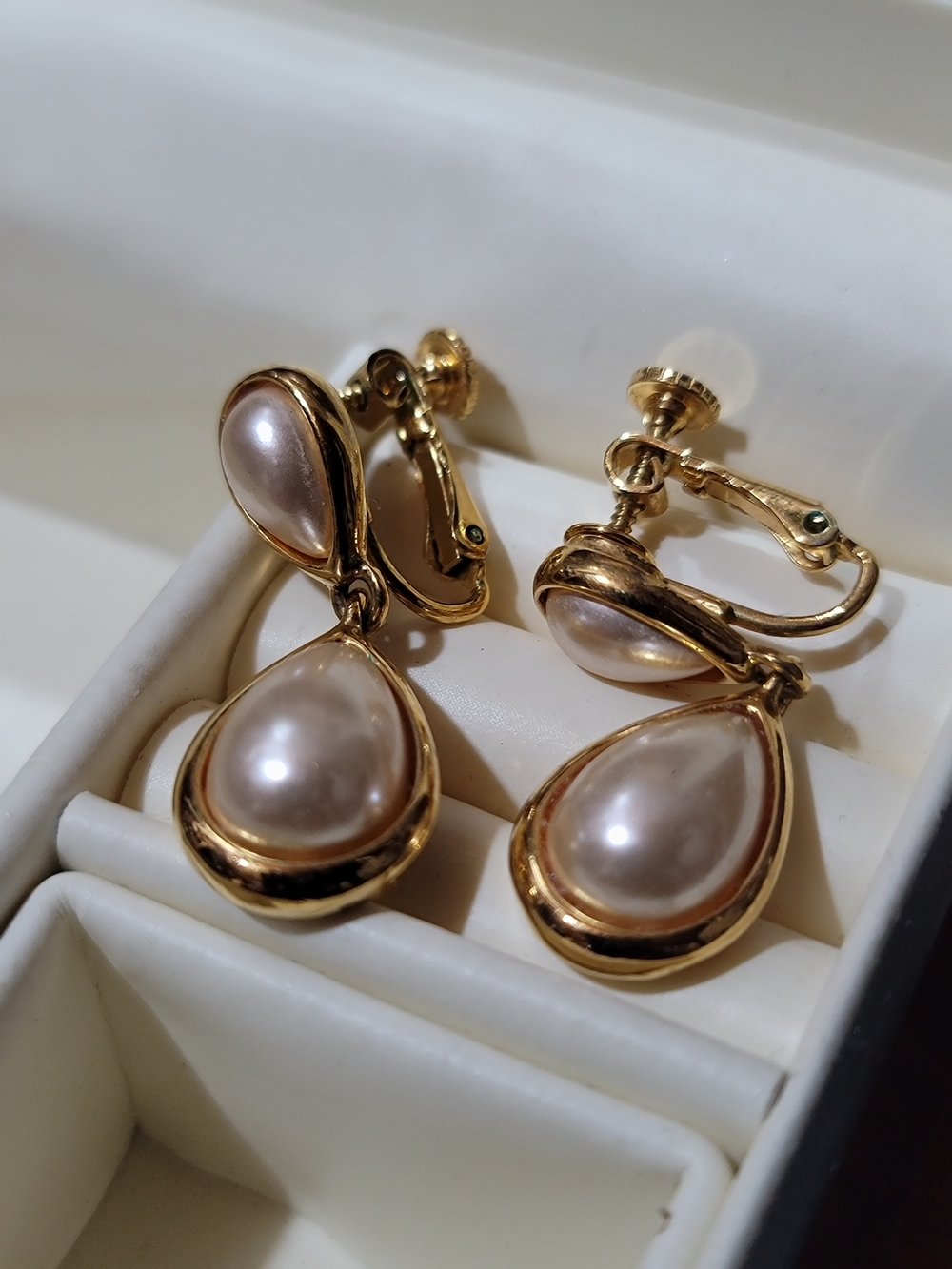 Napier Gold-Tone Pink Pearl Teardrop Clip-On Earrings